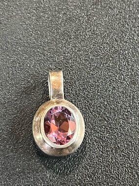 Sterling Silver Pendant with Purple Amethyst Gemstone. Bezel set.